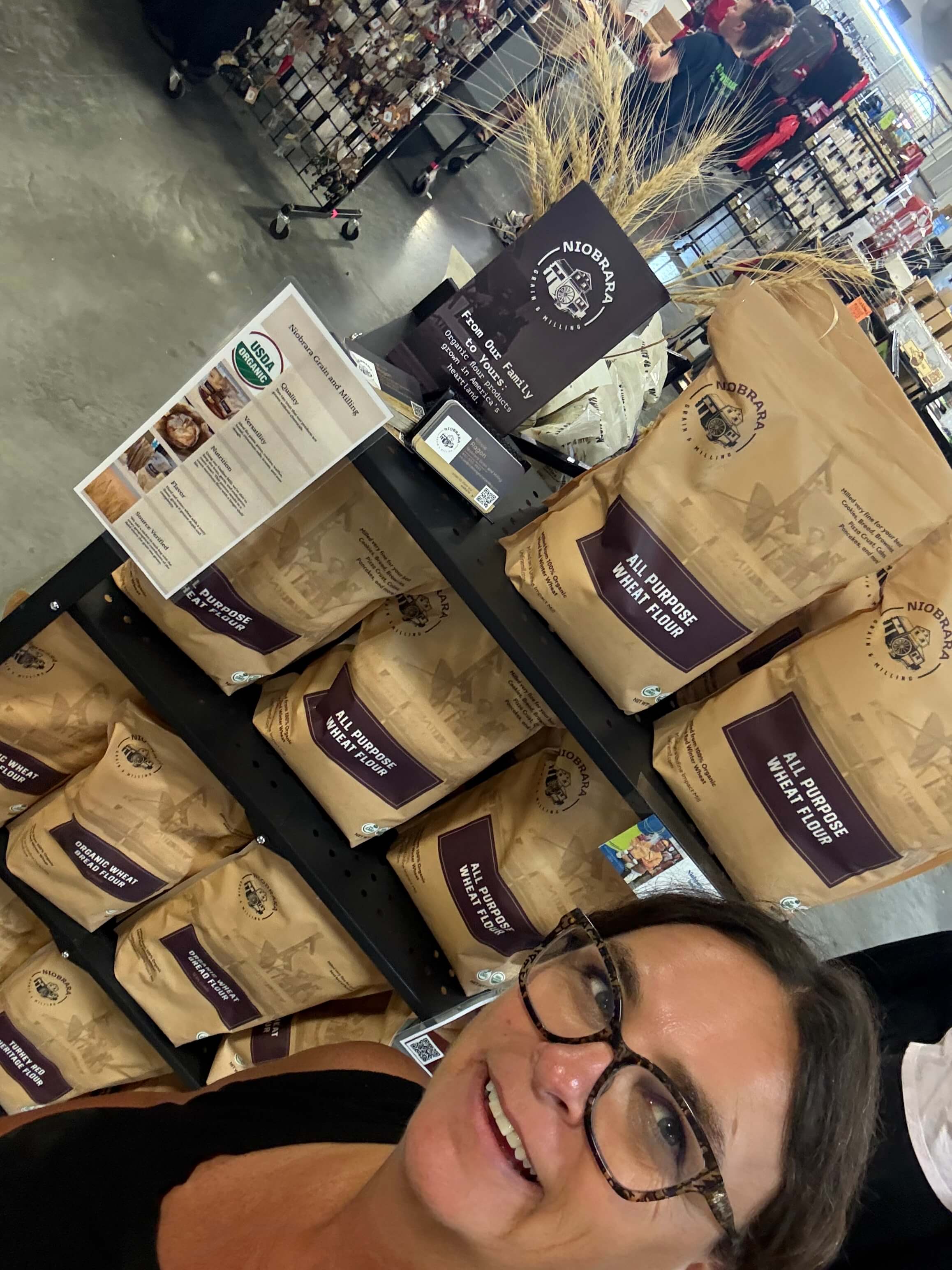 Niobrara Grain & Milling owner by bags of flour in store display